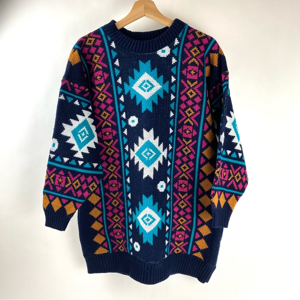 Vintage 80’s Clifton Place Southwest Oversized Sweater in Navy